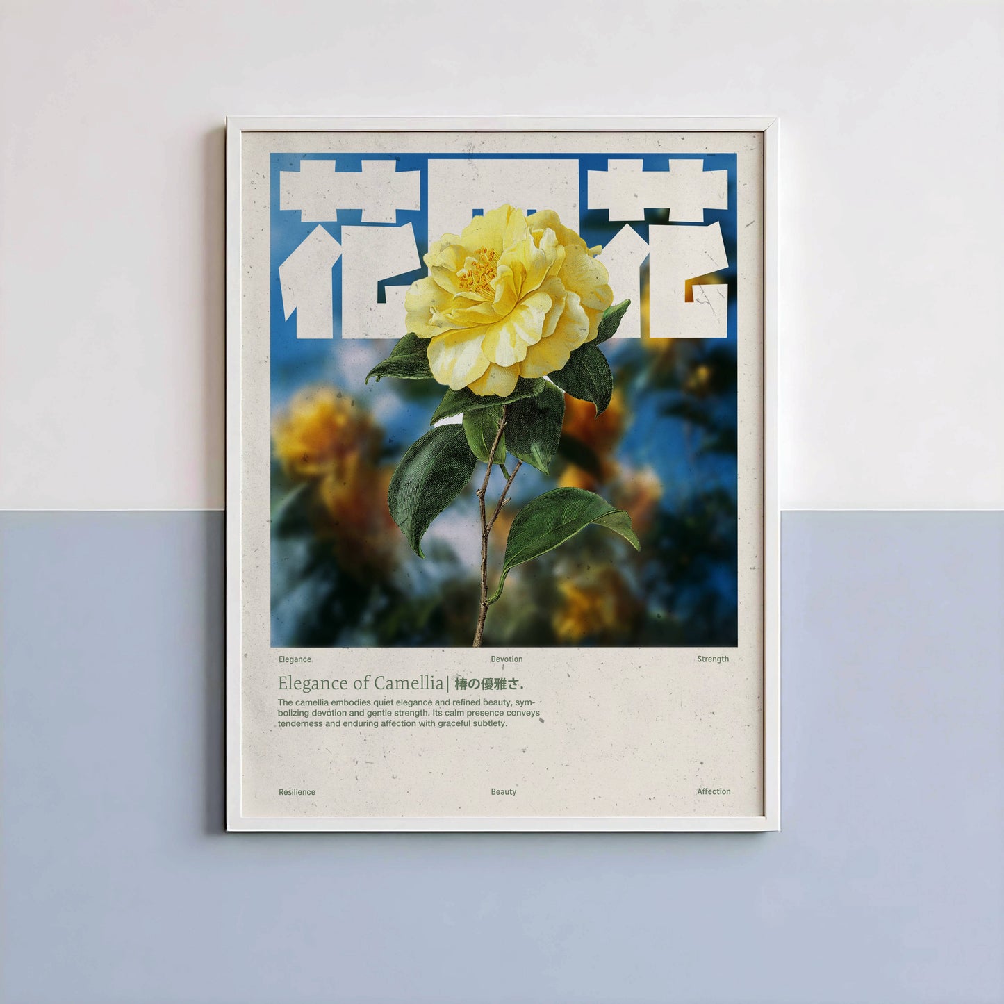 Poster Camélia Vintage – Affiche florale japonaise rétro