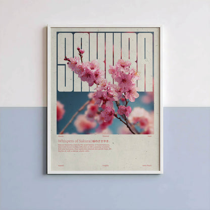 Poster Sakura Vintage – Affiche florale japonaise style rétro