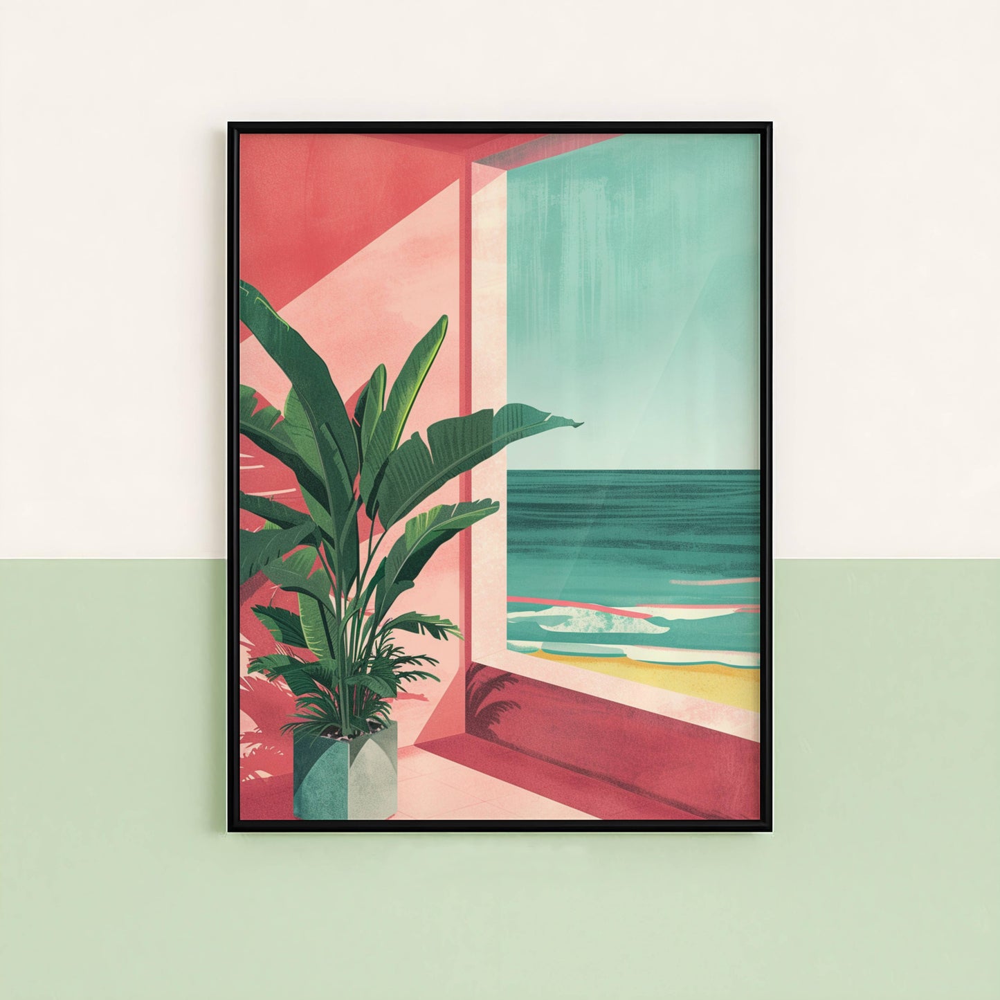 Affiche Terrasse Tropicale Face à l’Océan – Évasion Côtière et Ambiance Estivale | Poster sur Papier Mat