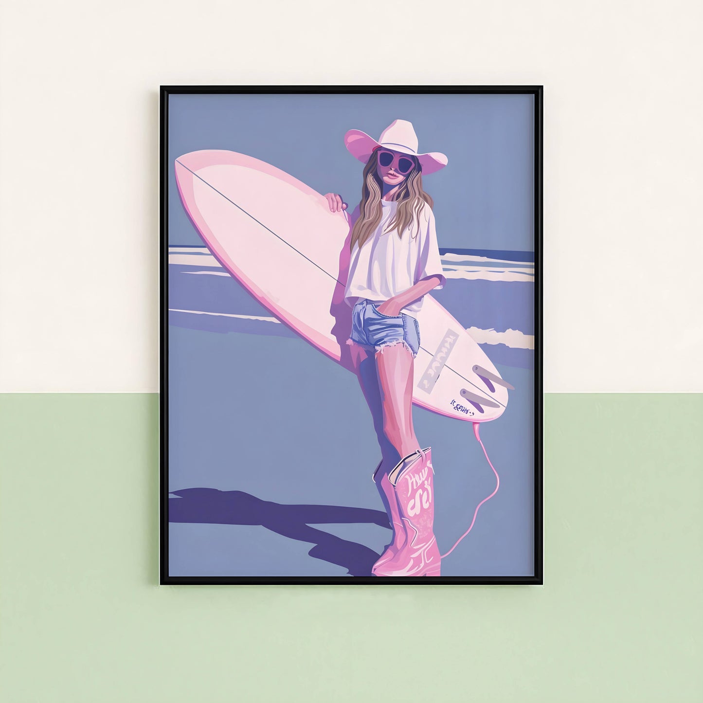 Affiche Surfeuse Vintage sur la Plage – Esprit Surf Bohème et Évasion Côtière | Poster Art Mural