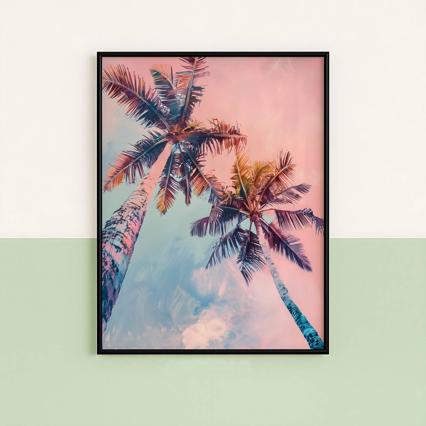 Affiche Palmiers Tropicaux Rose et Bleu – Ambiance Sunset Tropicale | Poster sur Papier Mat