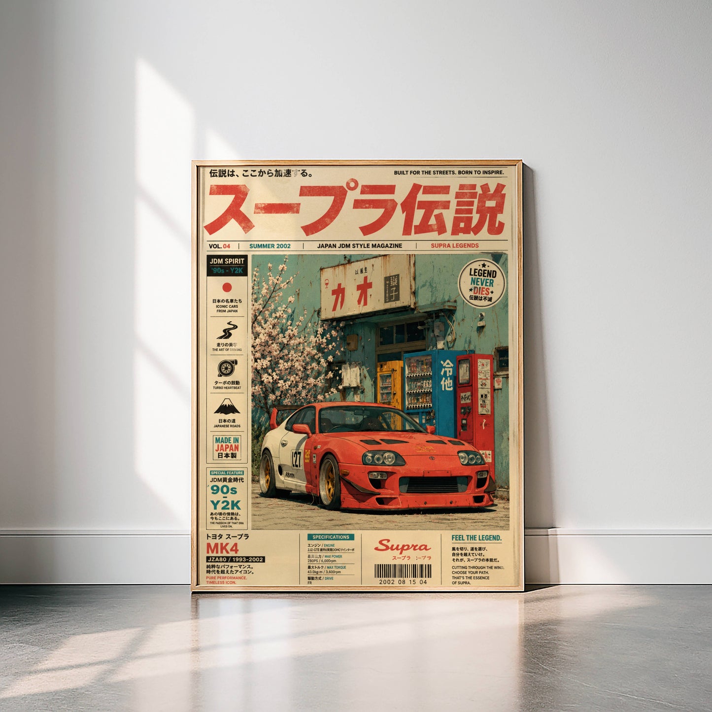 Toyota Supra MK4 JDM Poster Vintage Magazine – Affiche Automobile Japonaise Y2K Rétro