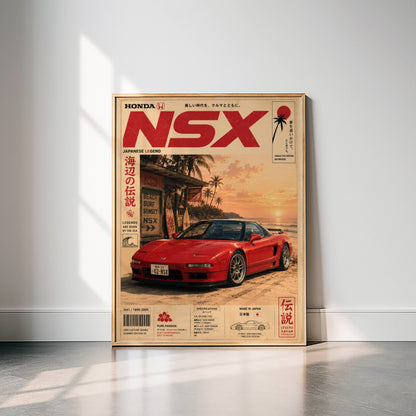 Honda NSX Sunset Boulevard Poster – Affiche JDM Vintage Japonaise Style Magazine Y2K