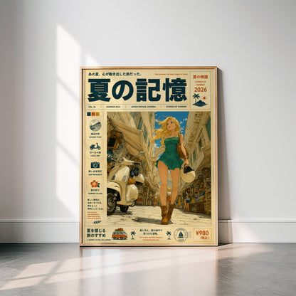 Scooter Alley Daydream – Y2K Summer Girl Poster, Blonde Traveler in Mediterranean Streets, Vintage Coastal Wall Art