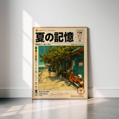 Azure Coast Hideaway – Vintage Scooter Poster, Mediterranean Seaside Street, Y2K Summer Archive, Retro Travel Wall Art