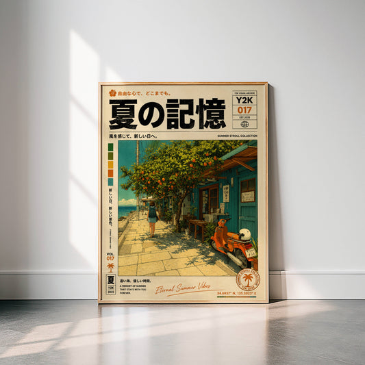 Azure Coast Hideaway – Vintage Scooter Poster, Mediterranean Seaside Street, Y2K Summer Archive, Retro Travel Wall Art
