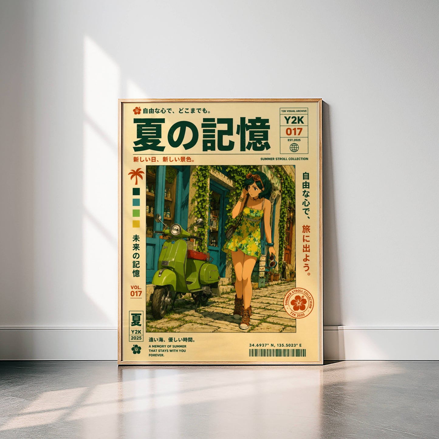 Lime Vespa Summer Days – Y2K Mediterranean Girl Poster, Coastal Village Escape, Vintage Holiday Aesthetic Wall Art
