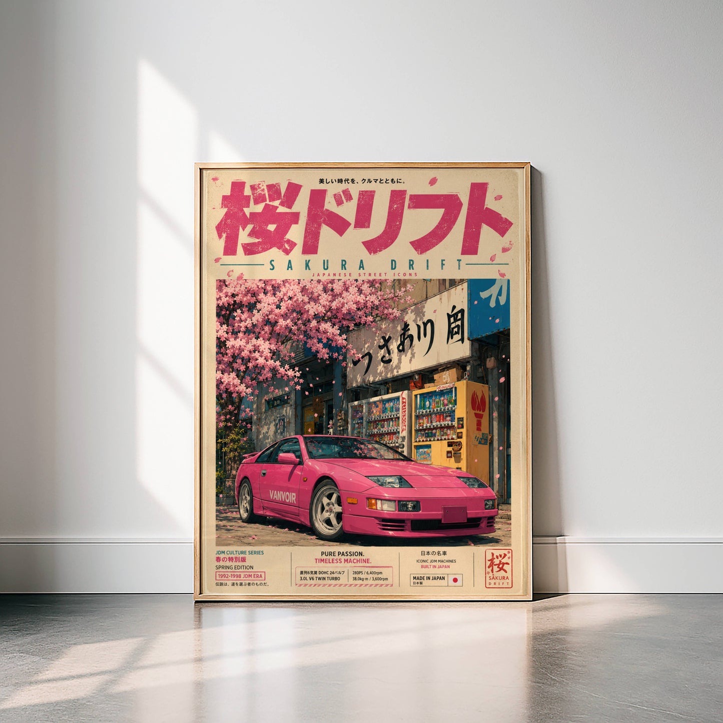 Nissan 300ZX Sakura Drift Poster Vintage – Affiche JDM Japonaise Y2K Rétro