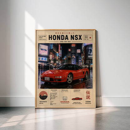 Honda NSX Tokyo Nights Poster – Affiche JDM Vintage Japon Urbain & Supercar Légendaire