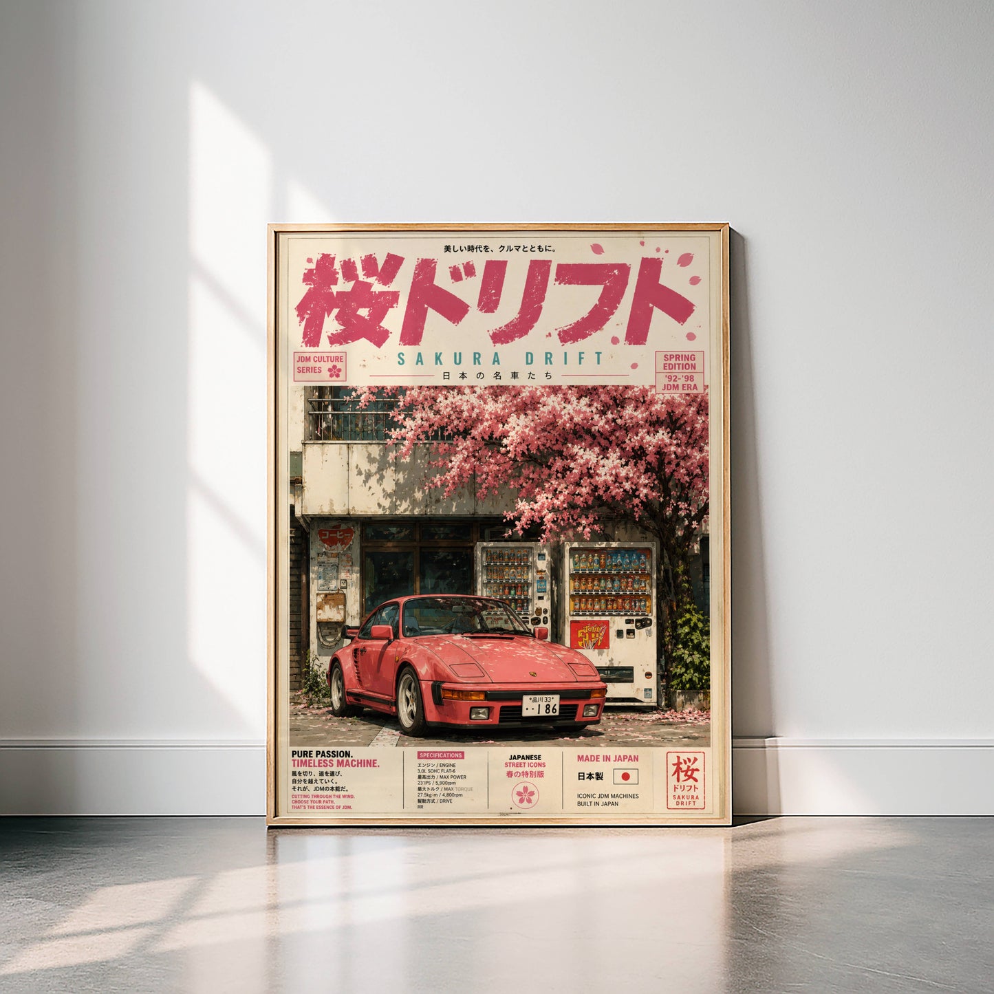 Porsche 944 Sakura Drift Poster Vintage – Affiche JDM Japonaise Rétro Y2K