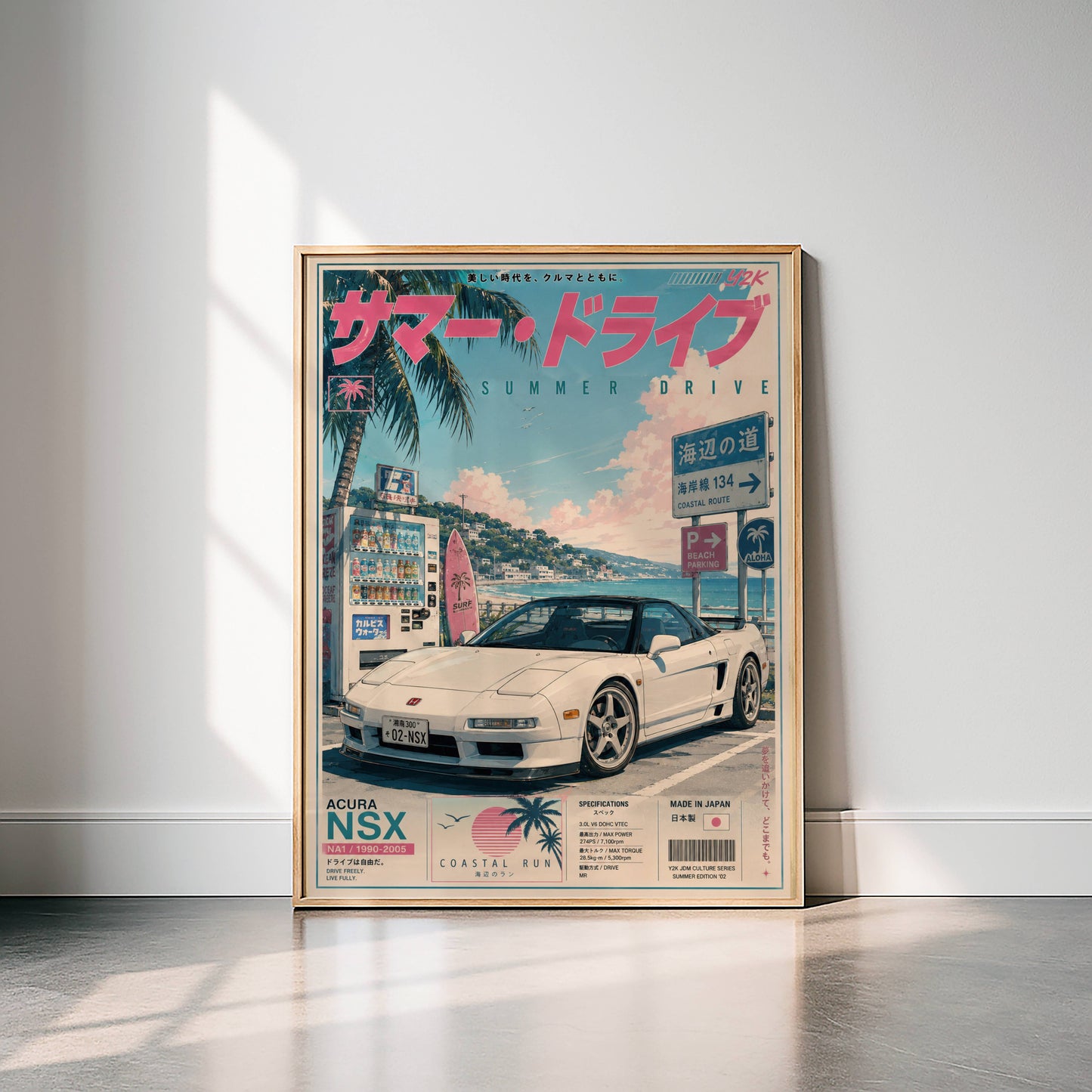 Acura NSX Sakura Drive Poster Vintage – Affiche JDM Japonaise Rétro Y2K