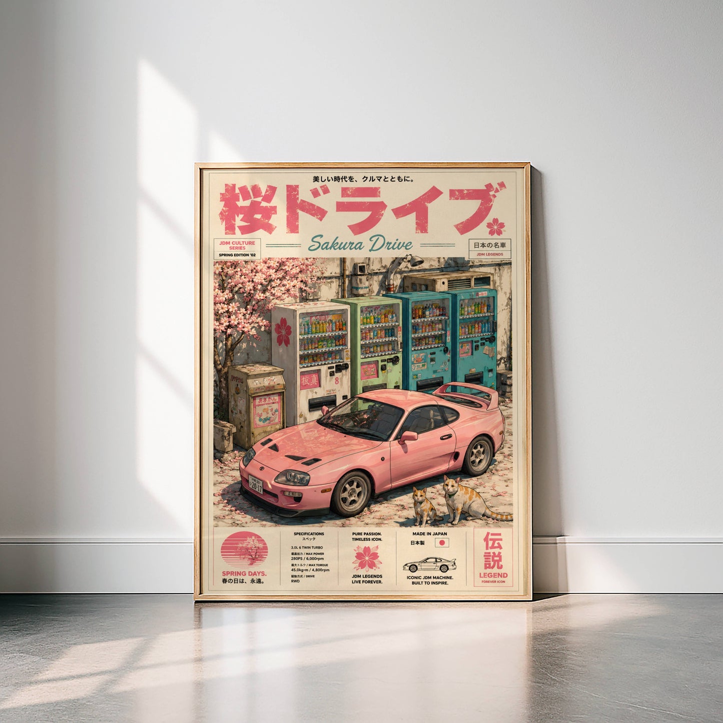 Toyota Supra MK4 Sakura Drive Poster – Affiche JDM Japonaise Vintage Rose Style Magazine