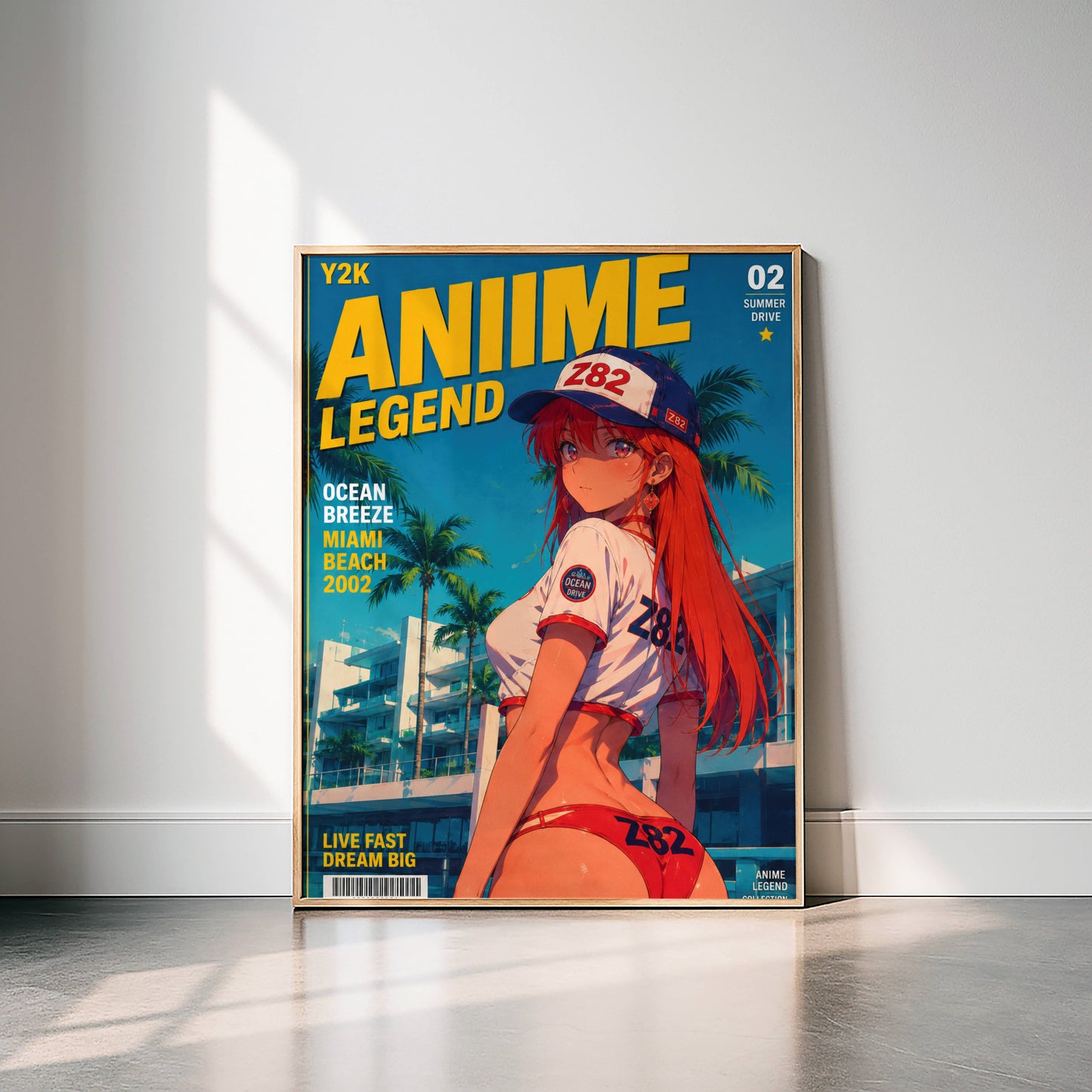 Y2K Summer Beach Poster | Retro Anime Art Print | Miami Ocean Breeze Wall Decor | Coastal Aesthetic Room Decor