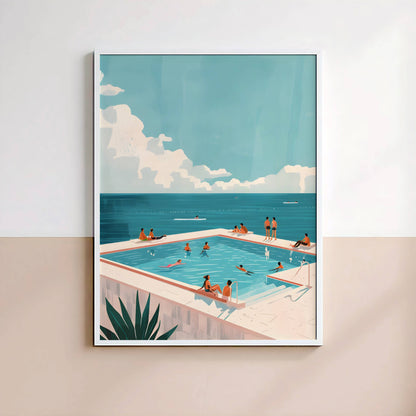 Affiche Piscine Bord de Mer Vintage – Poster Summer Pool Océan & Vacances Méditerranée