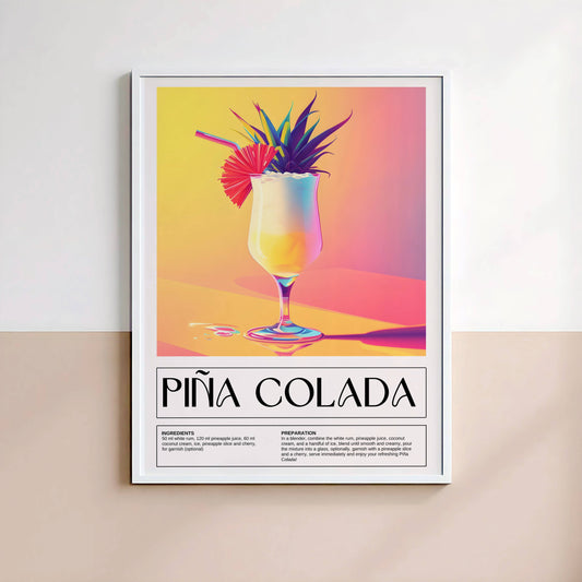 Affiche Cocktail Pina Colada Vintage Minimaliste – Poster Bar Retro & Deco Cuisine Moderne