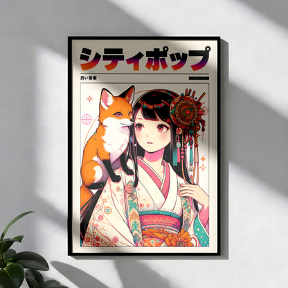 Japanese Fox Spirit Anime Poster | Kitsune Wall Art Print