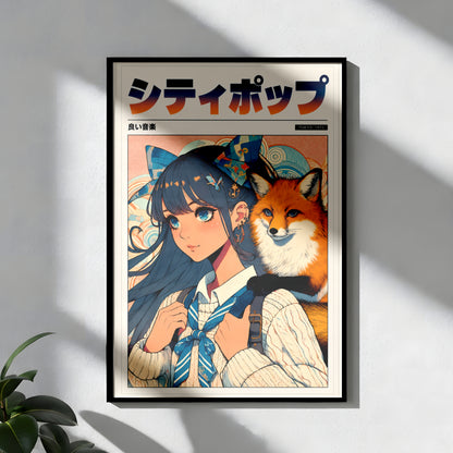 Kitsune Fox Girl Poster | Japanese Anime Wall Decor