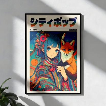 Japanese Fantasy Kitsune Poster | Anime Room Decor