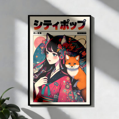 Retro Anime Fox Poster | Japanese Manga Wall Art