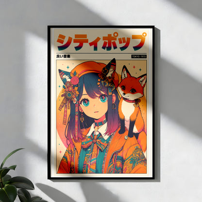Vintage Kitsune Wall Art | Japanese Anime Poster