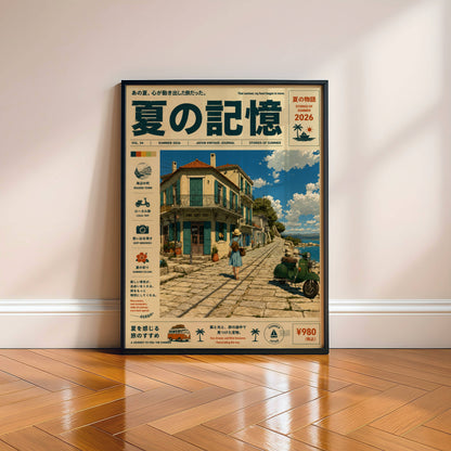 Seaside Promenade Reverie – Y2K Mediterranean Coast Poster, Oceanfront Village Walk, Vintage Summer Travel Wall Art