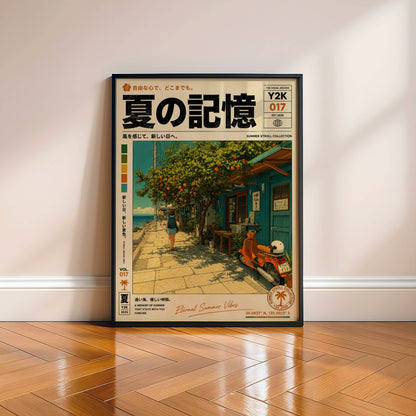 Azure Coast Hideaway – Vintage Scooter Poster, Mediterranean Seaside Street, Y2K Summer Archive, Retro Travel Wall Art