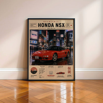 Honda NSX Tokyo Nights Poster – Affiche JDM Vintage Japon Urbain & Supercar Légendaire