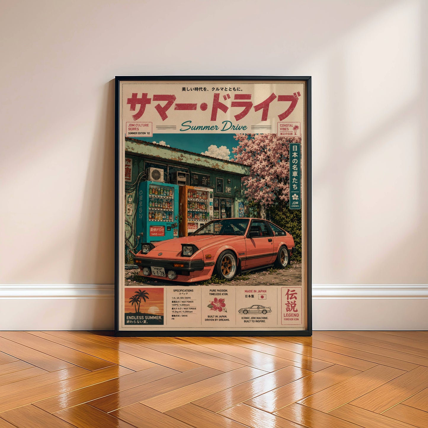 Toyota Celica XX Summer Drive Poster – Affiche JDM Vintage Japonaise Style Magazine Rétro