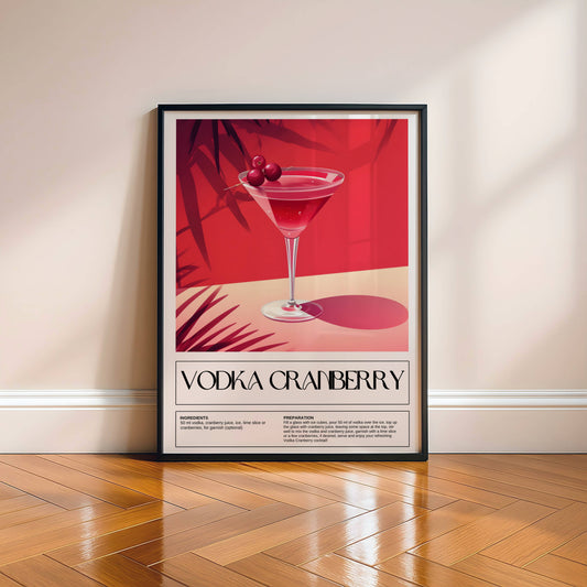 Affiche Cocktail Vodka Cranberry Vintage Minimaliste – Poster Bar Retro & Deco Cuisine Moderne