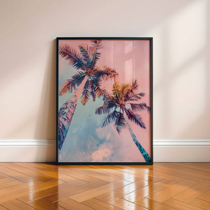 Affiche Palmiers Tropicaux Rose et Bleu – Ambiance Sunset Tropicale | Poster sur Papier Mat