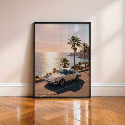 Affiche Porsche Vintage sur Route Côtière – Riviera Méditerranéenne & Évasion Automobile | Poster Sunset Premium