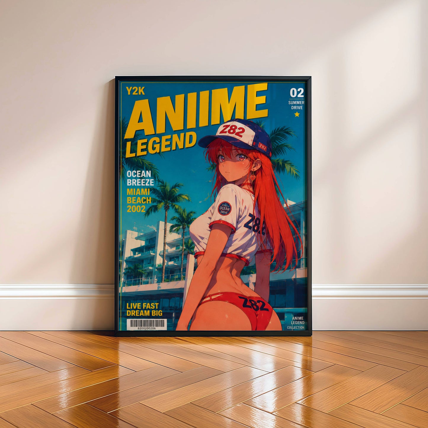 Y2K Summer Beach Poster | Retro Anime Art Print | Miami Ocean Breeze Wall Decor | Coastal Aesthetic Room Decor