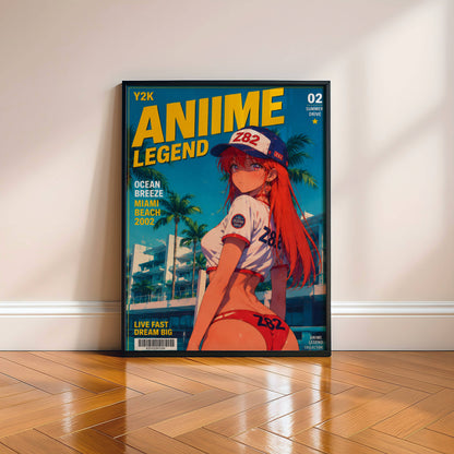 Y2K Summer Beach Poster | Retro Anime Art Print | Miami Ocean Breeze Wall Decor | Coastal Aesthetic Room Decor