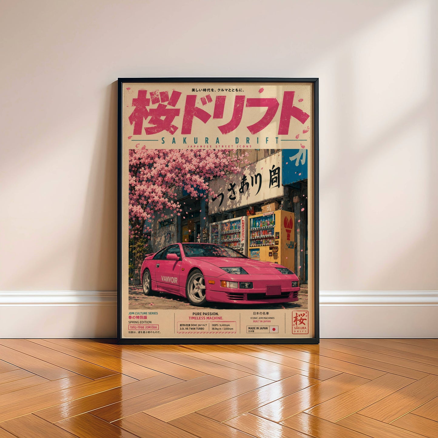 Nissan 300ZX Sakura Drift Poster Vintage – Affiche JDM Japonaise Y2K Rétro
