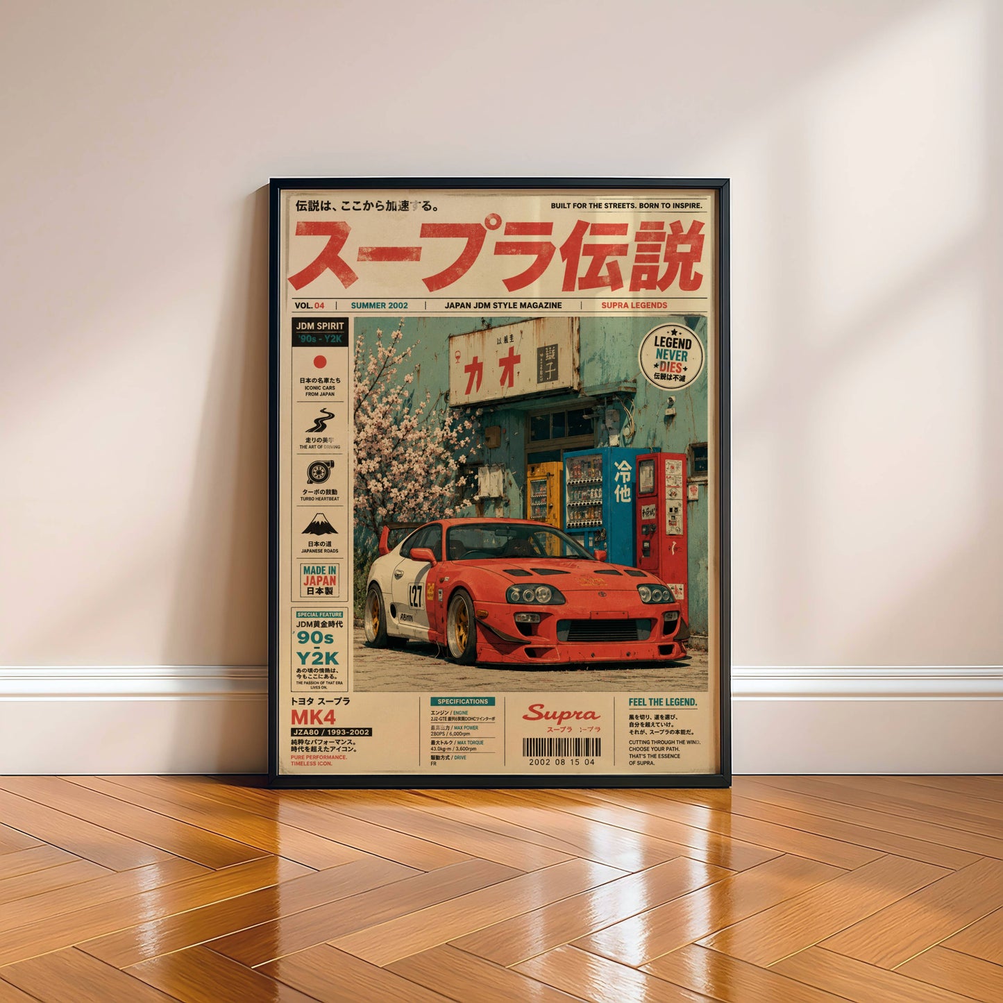Toyota Supra MK4 JDM Poster Vintage Magazine – Affiche Automobile Japonaise Y2K Rétro