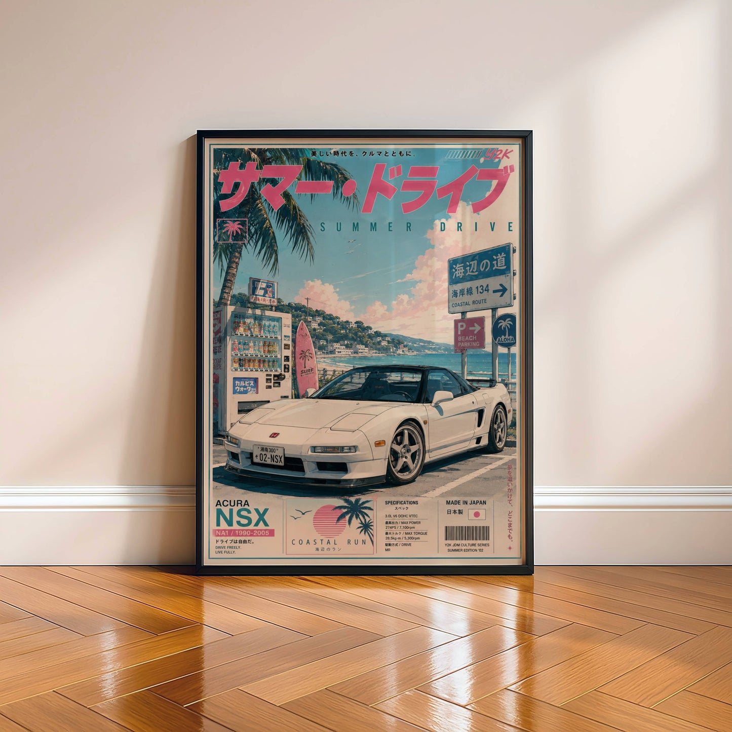 Acura NSX Sakura Drive Poster Vintage – Affiche JDM Japonaise Rétro Y2K