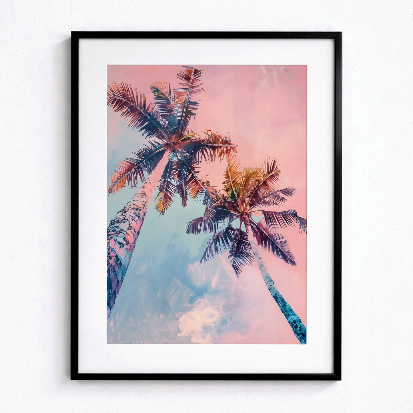 Affiche Palmiers Tropicaux Rose et Bleu – Ambiance Sunset Tropicale | Poster sur Papier Mat
