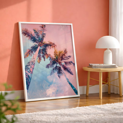 Affiche Palmiers Tropicaux Rose et Bleu – Ambiance Sunset Tropicale | Poster sur Papier Mat
