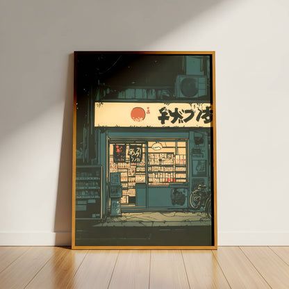 Affiche devanture japonaise illuminée – Commerce traditionnel de Tokyo – Art mural rétro – Décoration ambiance nocturne