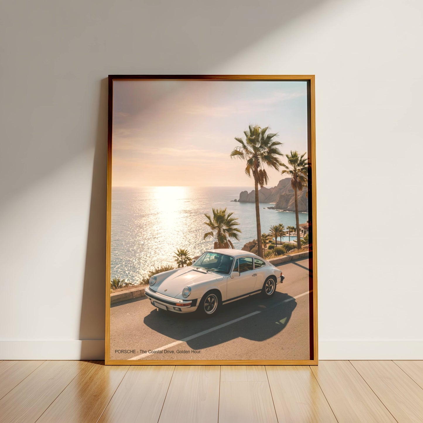 Affiche Porsche Vintage sur Route Côtière – Riviera Méditerranéenne & Évasion Automobile | Poster Sunset Premium