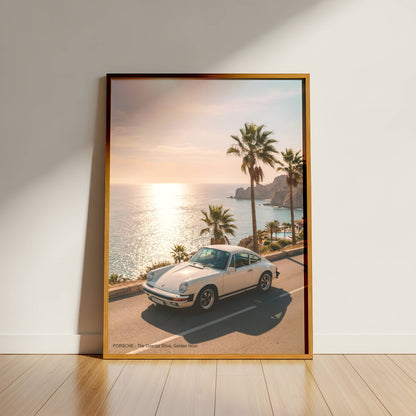 Affiche Porsche Vintage sur Route Côtière – Riviera Méditerranéenne & Évasion Automobile | Poster Sunset Premium