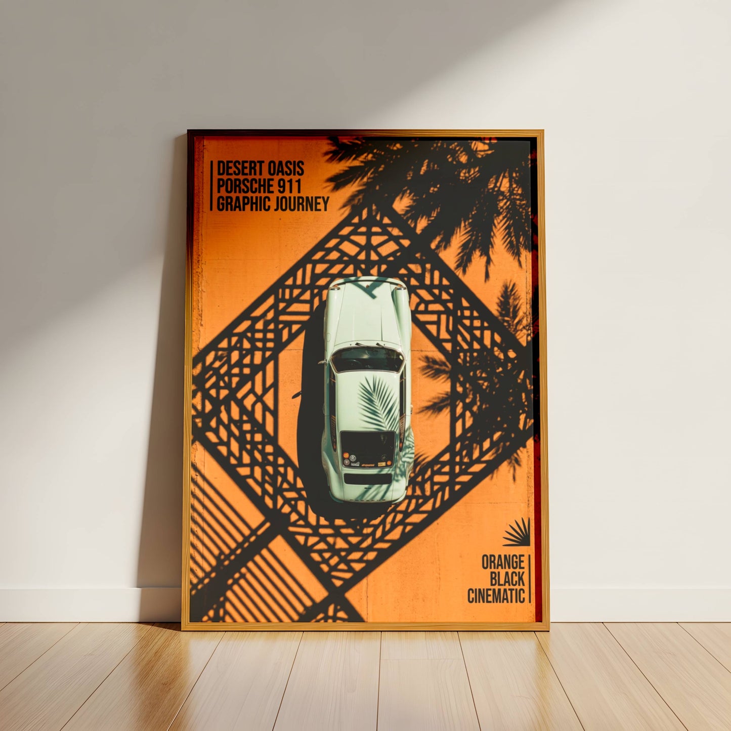 Affiche Porsche 911 Vue Aérienne Vintage – Design Graphique Orange & Noir | Poster Automobile Rétro Premium