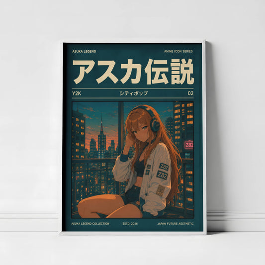 Y2K Night City Poster | Retro Anime Urban Art Print | Neon Skyline Wall Decor | Magazine Cover Aesthetic