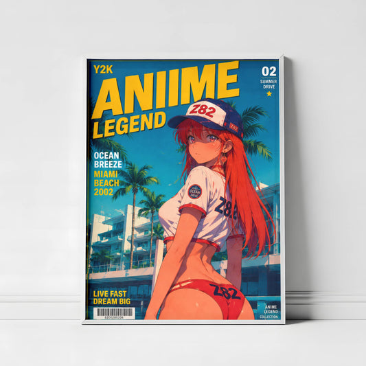 Y2K Summer Beach Poster | Retro Anime Art Print | Miami Ocean Breeze Wall Decor | Coastal Aesthetic Room Decor