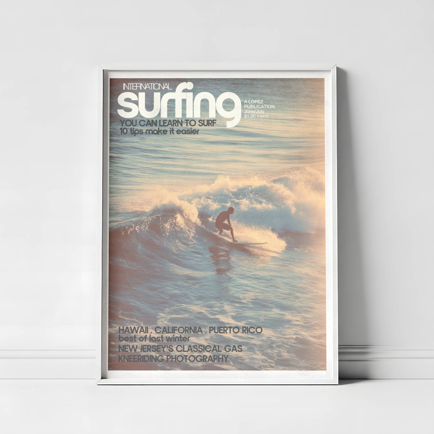 Affiche Surf Sunset – Surfeur rétro lumière dorée