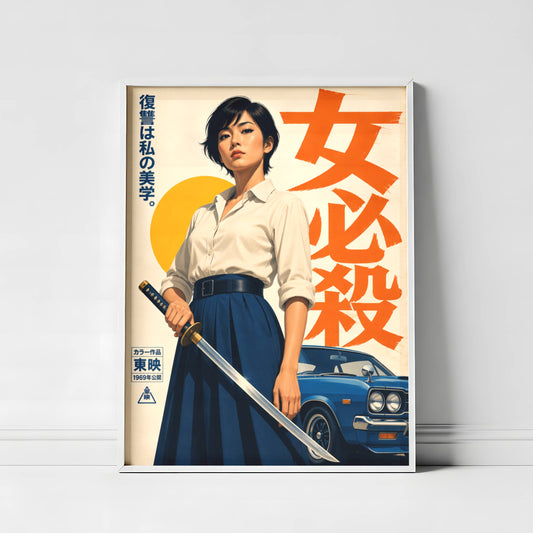 Affiche Femme au Katana | Illustration Japonaise Vintage | Décoration Murale Style Rétro