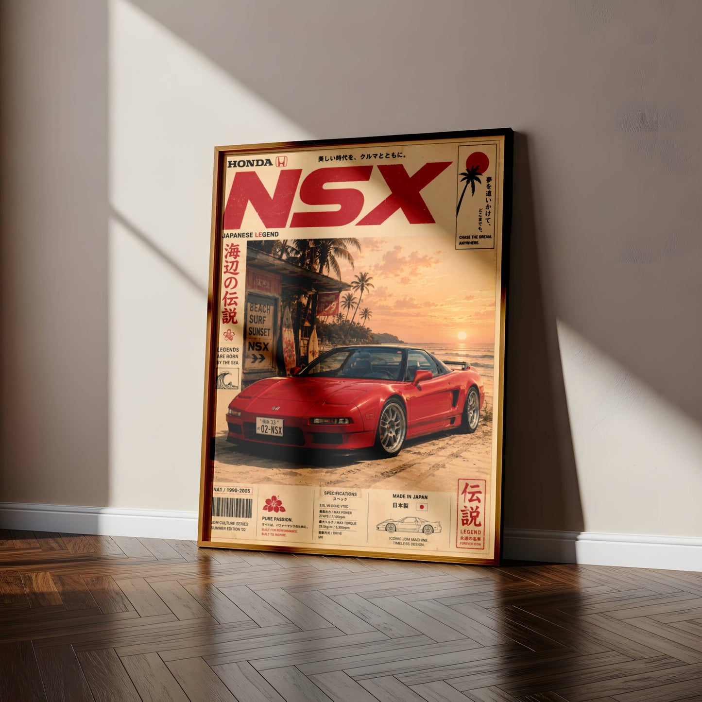 Honda NSX Sunset Boulevard Poster – Affiche JDM Vintage Japonaise Style Magazine Y2K