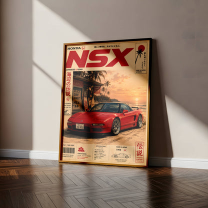 Honda NSX Sunset Boulevard Poster – Affiche JDM Vintage Japonaise Style Magazine Y2K