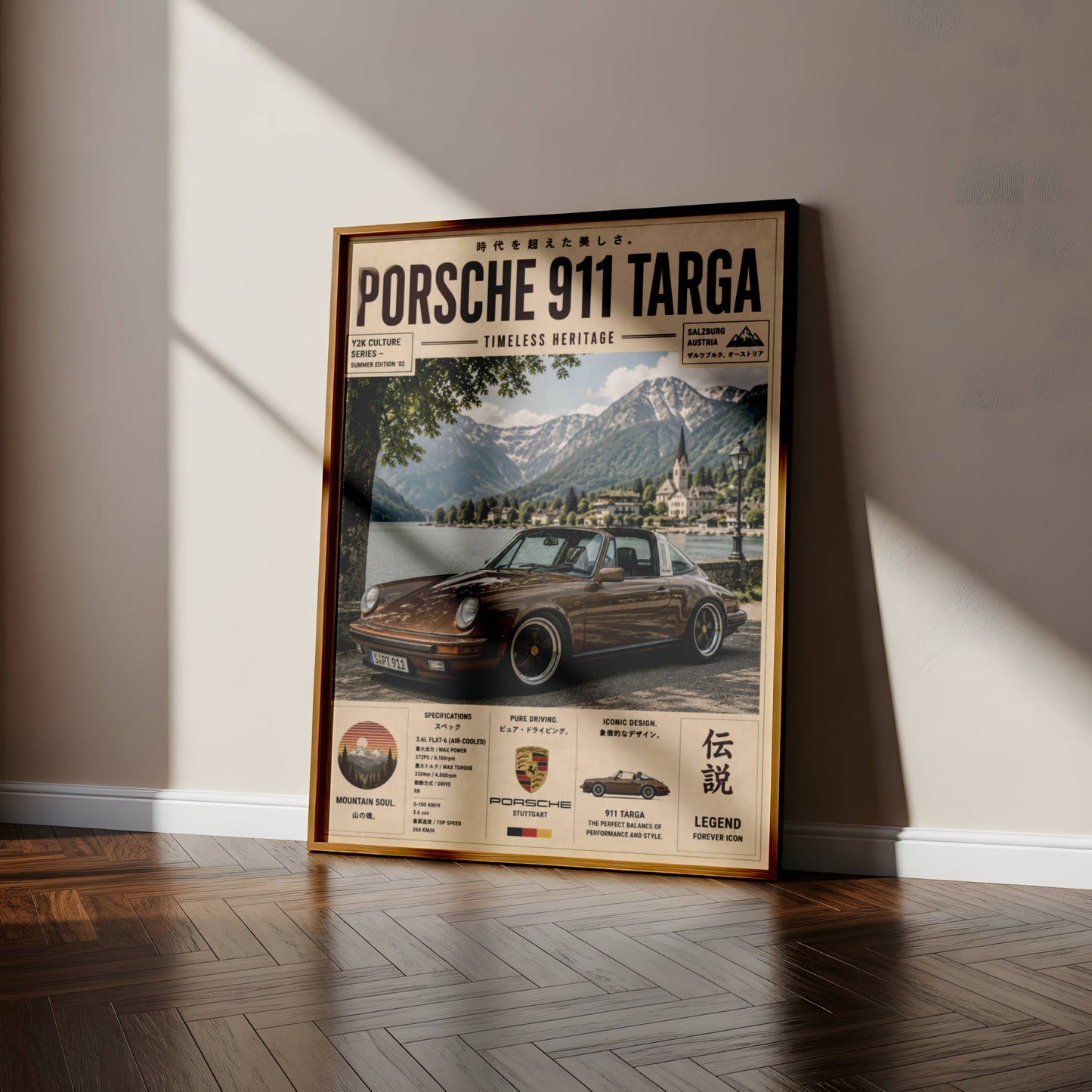 Porsche 911 Targa Alpine Escape Poster – Affiche Vintage Automobile Classique & Paysages de Montagne