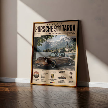 Porsche 911 Targa Alpine Escape Poster – Affiche Vintage Automobile Classique & Paysages de Montagne